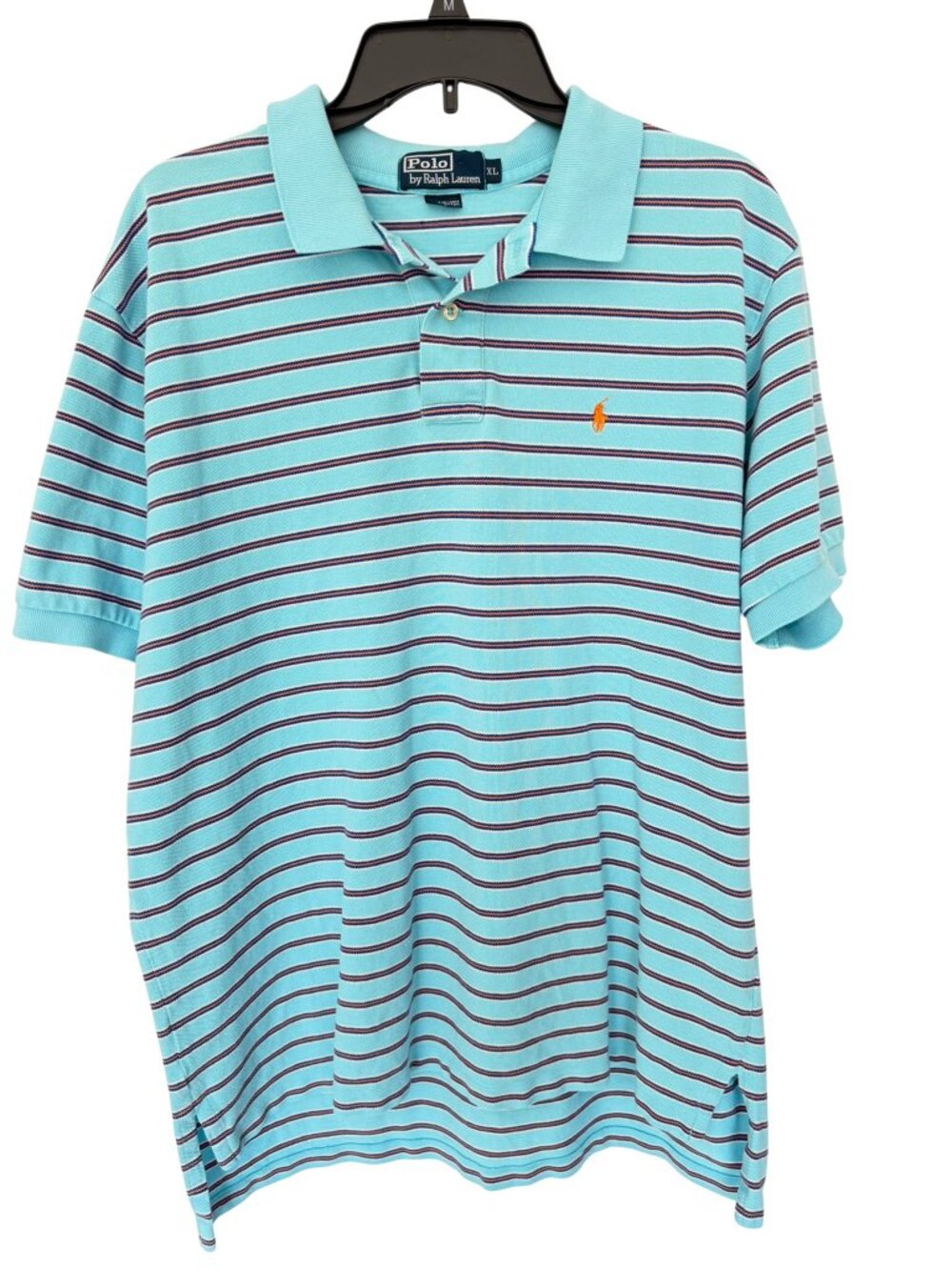 Polo Ralph Lauren Men's XL Aqua Striped Pique Polo Shirt Orange Pony